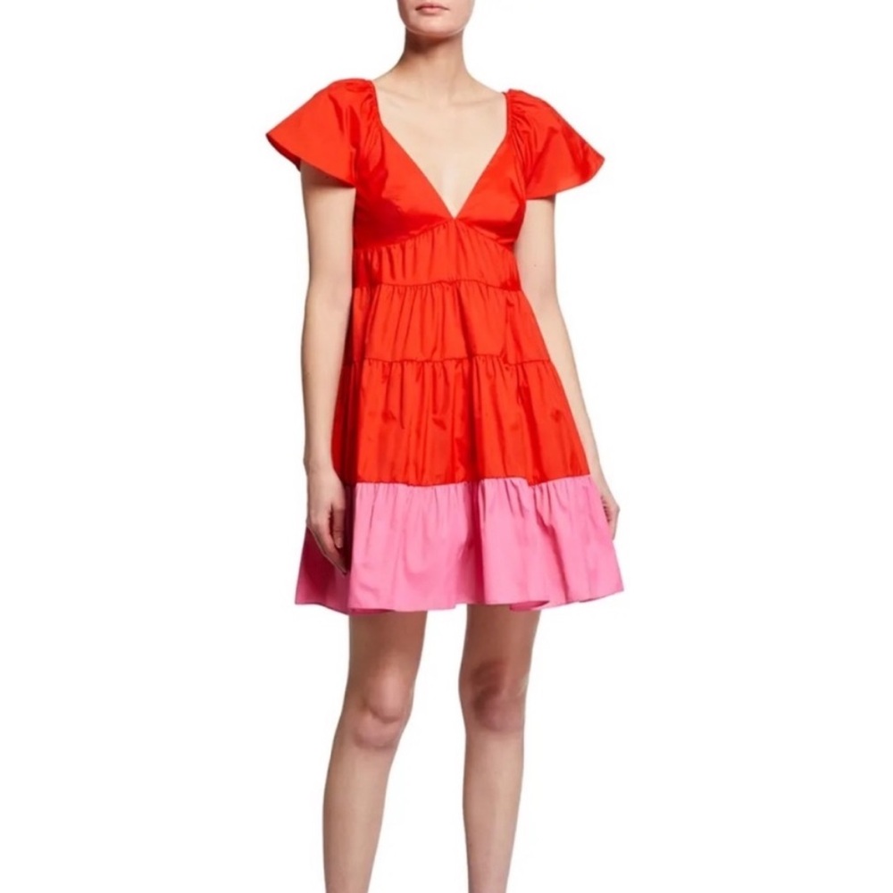 STAUD Red/Pink Corsica Mini Dress - Picture 3 of 6